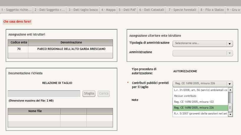 Nell ultima schermata la denuncia viene assegnata automaticamente all ente forestale di competenza e si indica con chiarezza il tipo di procedura Inoltre, è obbligatorio inserire gli allegati dei