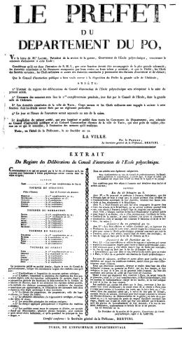 7 agosto 1804 Decreto del Prefetto del Dipartimento del Po relativo all ammissione degli