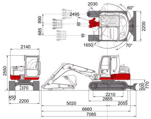 DIMENSIONI E DIAGRAMMA DI SCAVO BRACCIO MONOLITICO