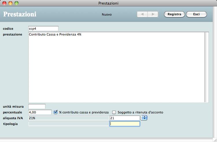 Tutoril 11. Digitte ccp4 nel cmpo codice. 12. Digitte Contributo Css e Previdenz 4% nel cmpo prestzione. 13. Brrte l csell % contributo css e previdenz.