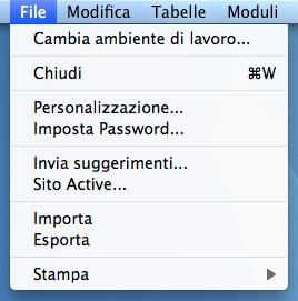 Menù dei comndi L brr dei menu di Ftturimo è compost di seguenti menu: Ftturimo (solo in Mc OS X), File, Modific, Tbelle, Moduli, Elborzioni, Finestr.