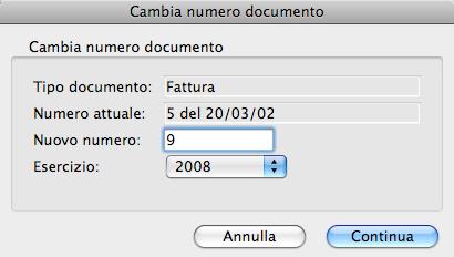 Selezionte il comndo Cmbi numero documento dl menu comprs <Comndi> nell prte inferiore dell videt principle.