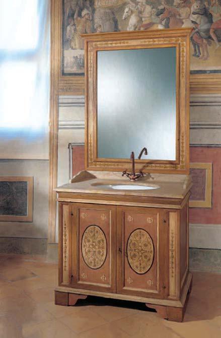 MODELLO Perugino DECORO I Composizione completa di una base a 2 ante ed una specchiera in legno