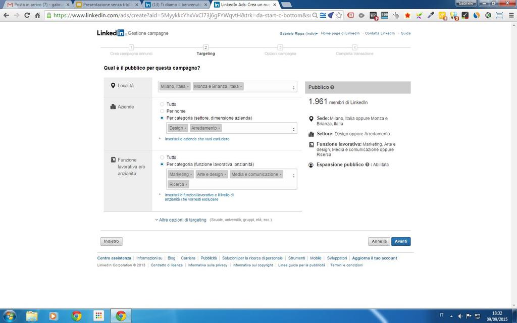 LinkedIn Ads: creare un annuncio Segmenta ulteriormente la tua audience