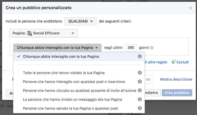 Selezionandola compariranno queste opzioni in alto a sinistra, e dovrai cliccare su "Interazione", e dalla schermata seguente (in alto a destra) cliccare su "Pagina Facebook".