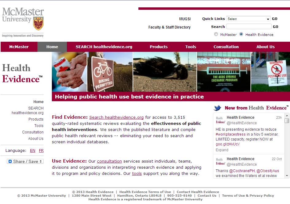 Health evidence: home page
