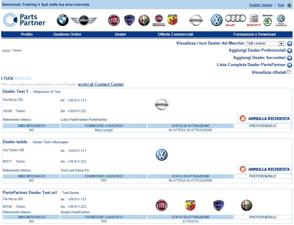 Dealer Lista Dealer PartsPartner L utente può visualizzare l elenco completo dei dealer della rete PartsPartner.