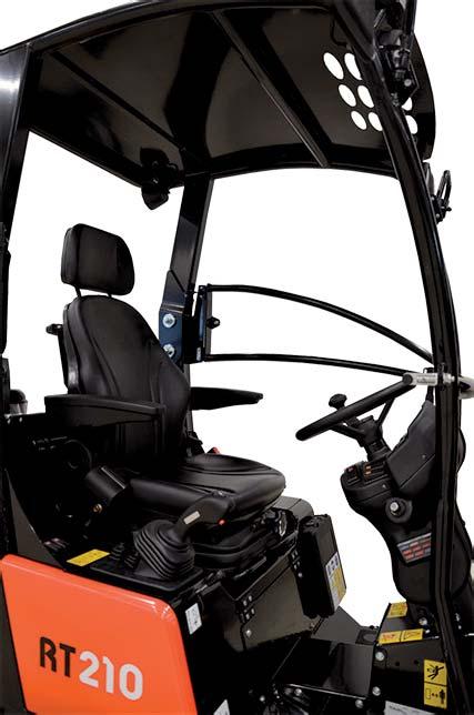 Cabina e tettuccio di sicurezza e sedile a sostensione La RT210 è disponibile con tettuccio e cabina di
