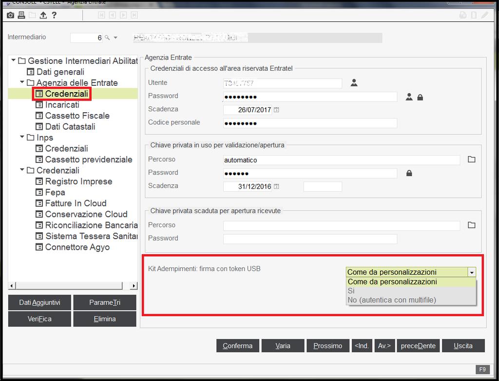 Credenziali Intermediario Kit Adempimenti Con riferimento all impostazione del parametro per firmare
