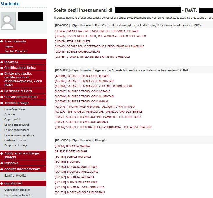 Corsi ad accesso libero Prima lista: SOLO corsi ad accesso libero A questo punto, troverai la lista dei Corsi di Studio, divisi per Dipartimento.