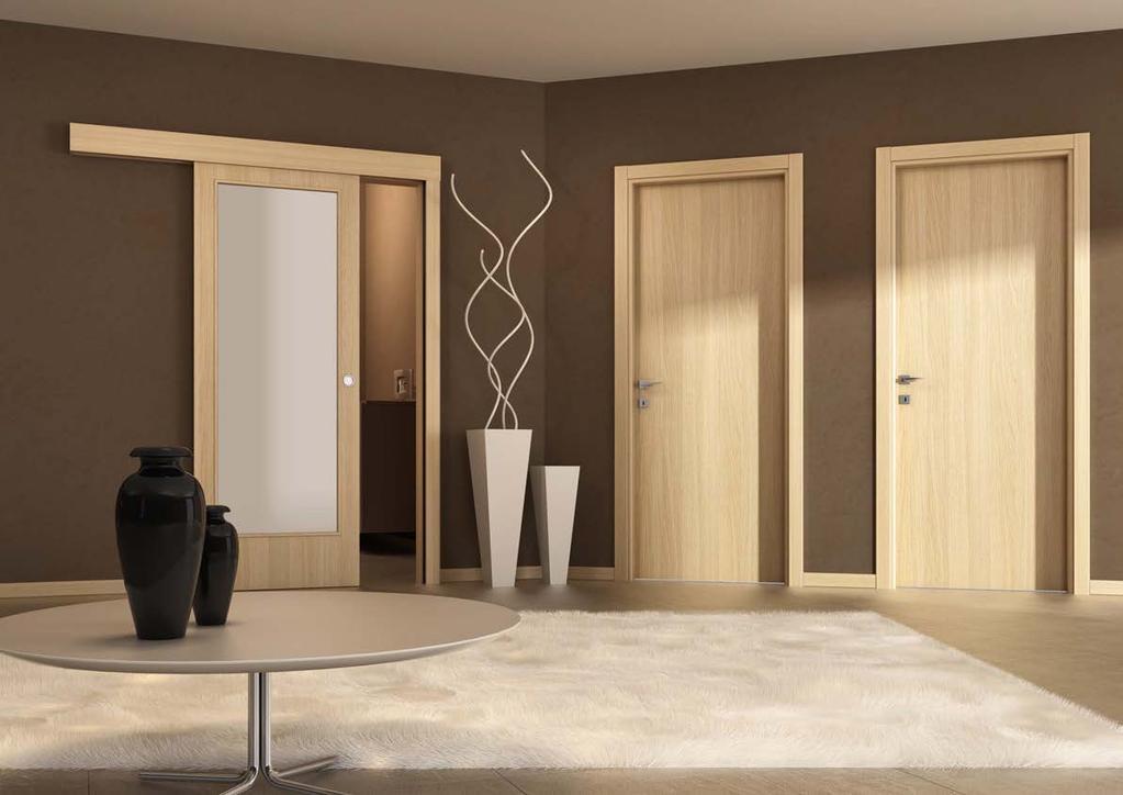 252 Scorrevole esterno parete, Rovere Naturale, vetro bianco latte Exposed sliding, Natural Oak, milk white glass