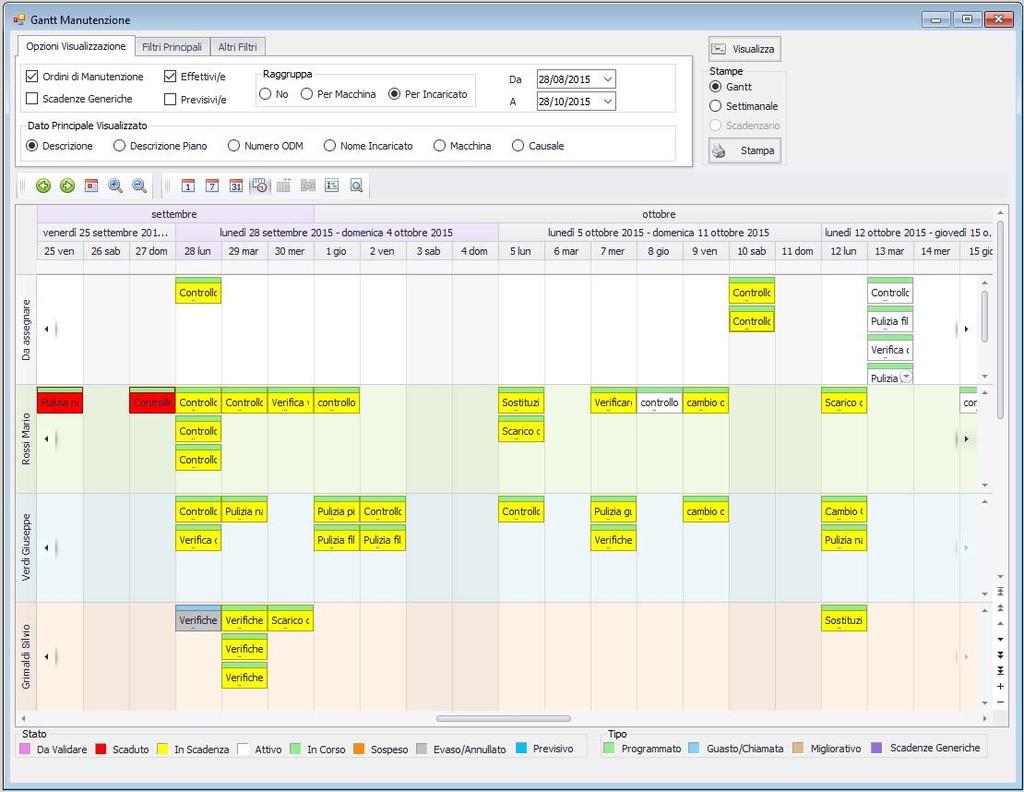 Pianifica le attività Attraverso una schermata a calendario, puoi individuare rapidamente gli ordini di manutenzione in essere e quelli già eseguiti.