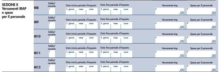 Legge di stabilità 2013 Nel rigo RI8 va, quindi, indicato: o in colonna 1: - il codice 1 se in questo rigo sono evidenziati i dati relativi al versamento Irap a titolo di saldo, - oppure il codice 2