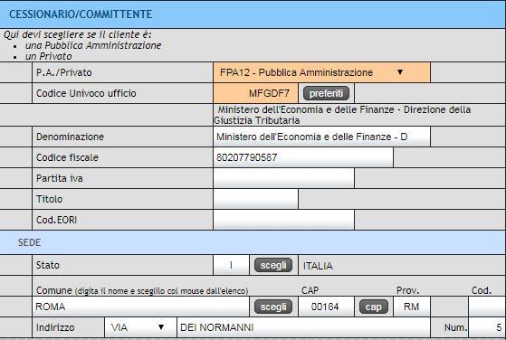 Tutti gli altri campi non sono obbligatori; *compilare il campo Partiva Iva solo se