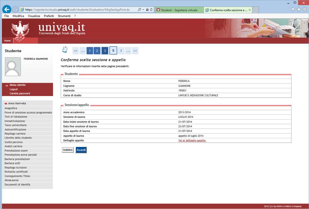 8. Conferma scelta sessione a appello