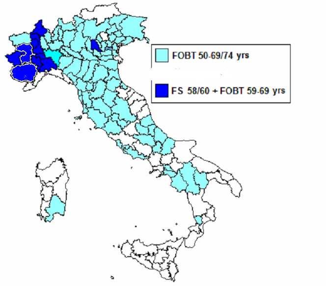 PROTOCOLLO DI SCREENING REGIONALE 58 anni SOGGETTI CHE RIFIUTANO SIGMOIDOSCOPIA 59-69 anni SIGMOIDOSCOPIA ONCE-ONLY FOBT BIENNALE SE + SE NEGATIVA SE ADENOMI <