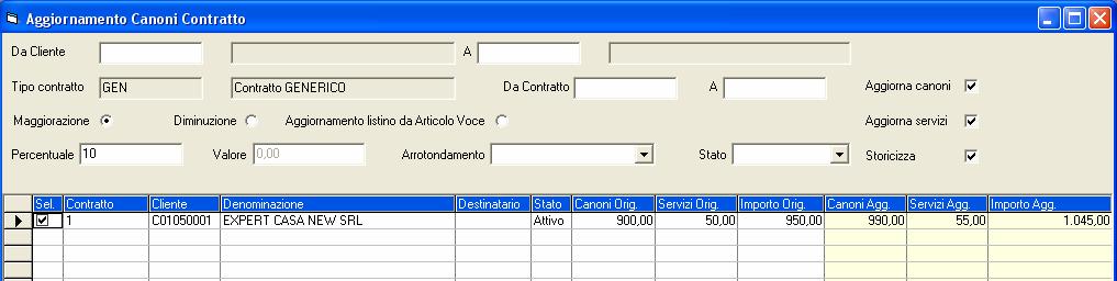 aggiornamento canoni del contratto: la funzione permette così di verificare - in qualsiasi momento - i valori che aveva la voce di contratto in passato.