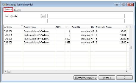 L elaborazione può essere effettuata per listini dinamici per articolo (Figura 19) o per cliente (Figura 20) e, inoltre, può essere estesa