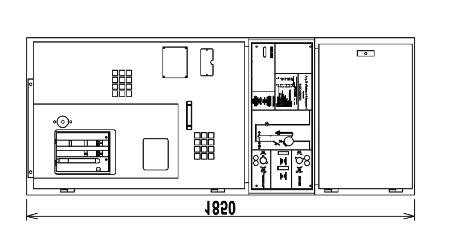 MINIBLOC-6 Fronte Front Vista interna Internal view Schema unifilare Single diagram Scomparto tipo ISF6 Arrivo o partenza linea con sezionatore SRI6Q ed interruttore a comando laterale in gas SF6 o