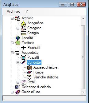 Gli elementi interni della condotta Ad ogni condotta è possibile assegnare uno dei seguenti elementi: pozzetto interno apparecchiatura (valvola, sfiato, scarico) pompa blocco di ancoraggio Tali