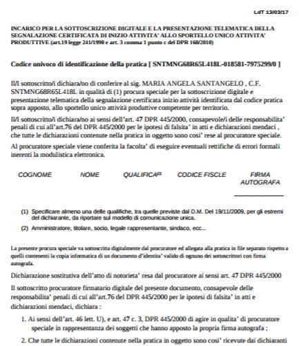 4. al termine della compilazione di tutte le dichiarazioni, nella sezione degli allegati, il sistema richiederà di allegare obbligatoriamente il file di procura speciale, che il sistema precompila e