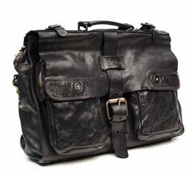 Piece dyed natural cowhide briefcase, with handles, two front pockets.