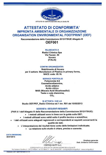 I primi attestati PEF e in Europa datati luglio 2013