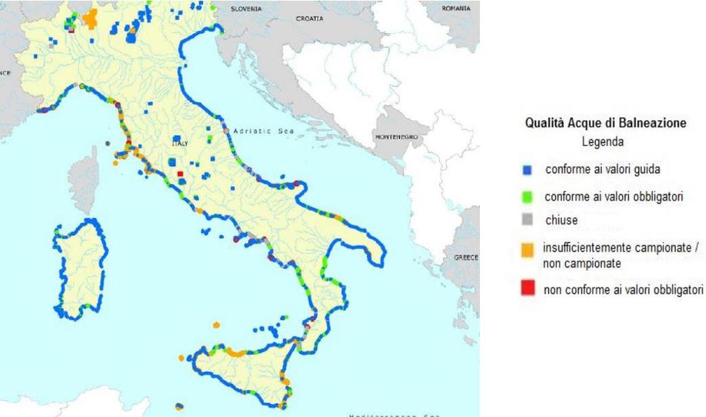 ACQUE DI BALNEAZIONE L insieme delle acque di balneazione italiane rappresenta il 25% circa di tutte le acque di balneazione europee.