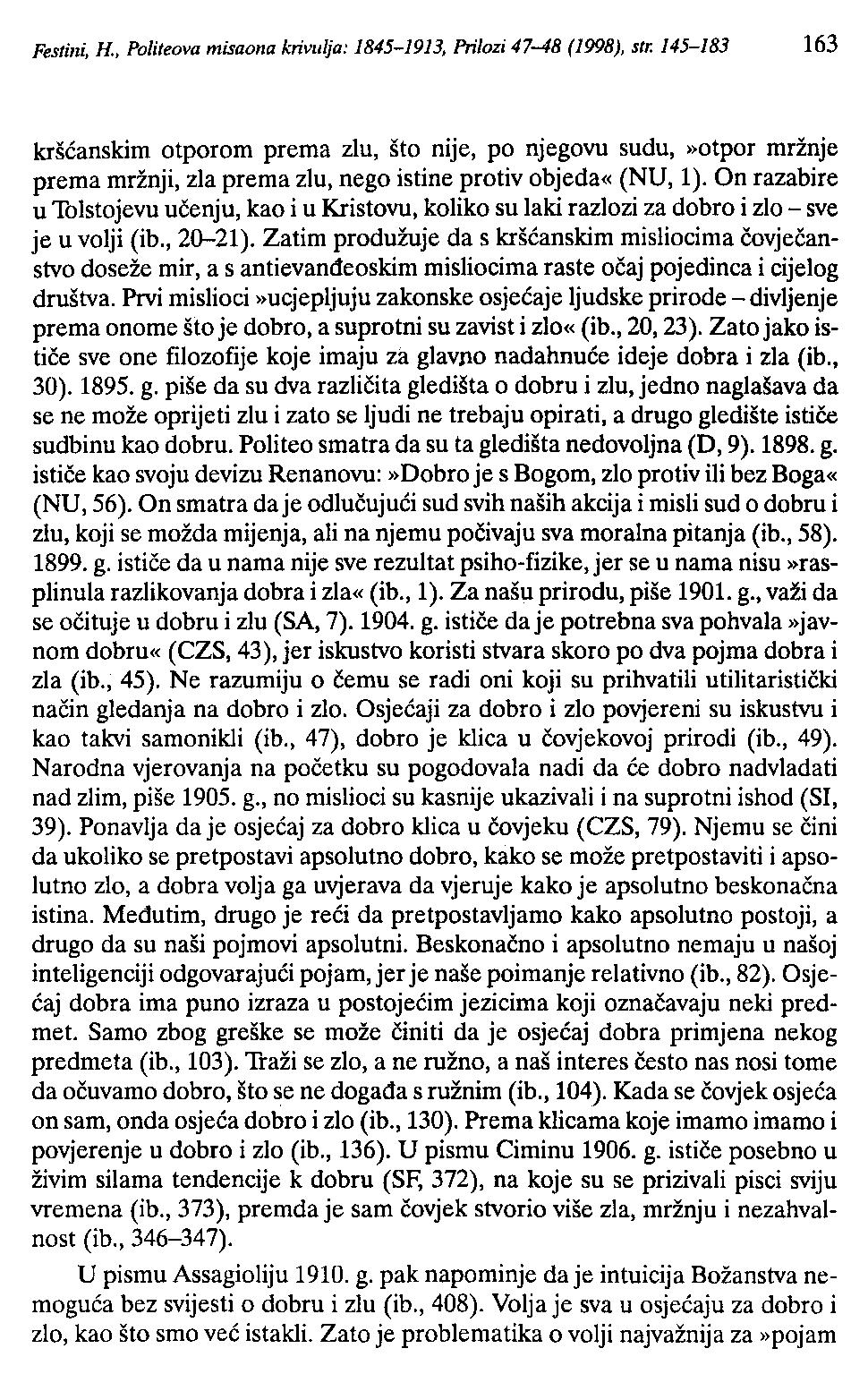 Festini, H., Politeova misaona krivulja: 1845-1913, Prilozi 47-48 (1998), str.