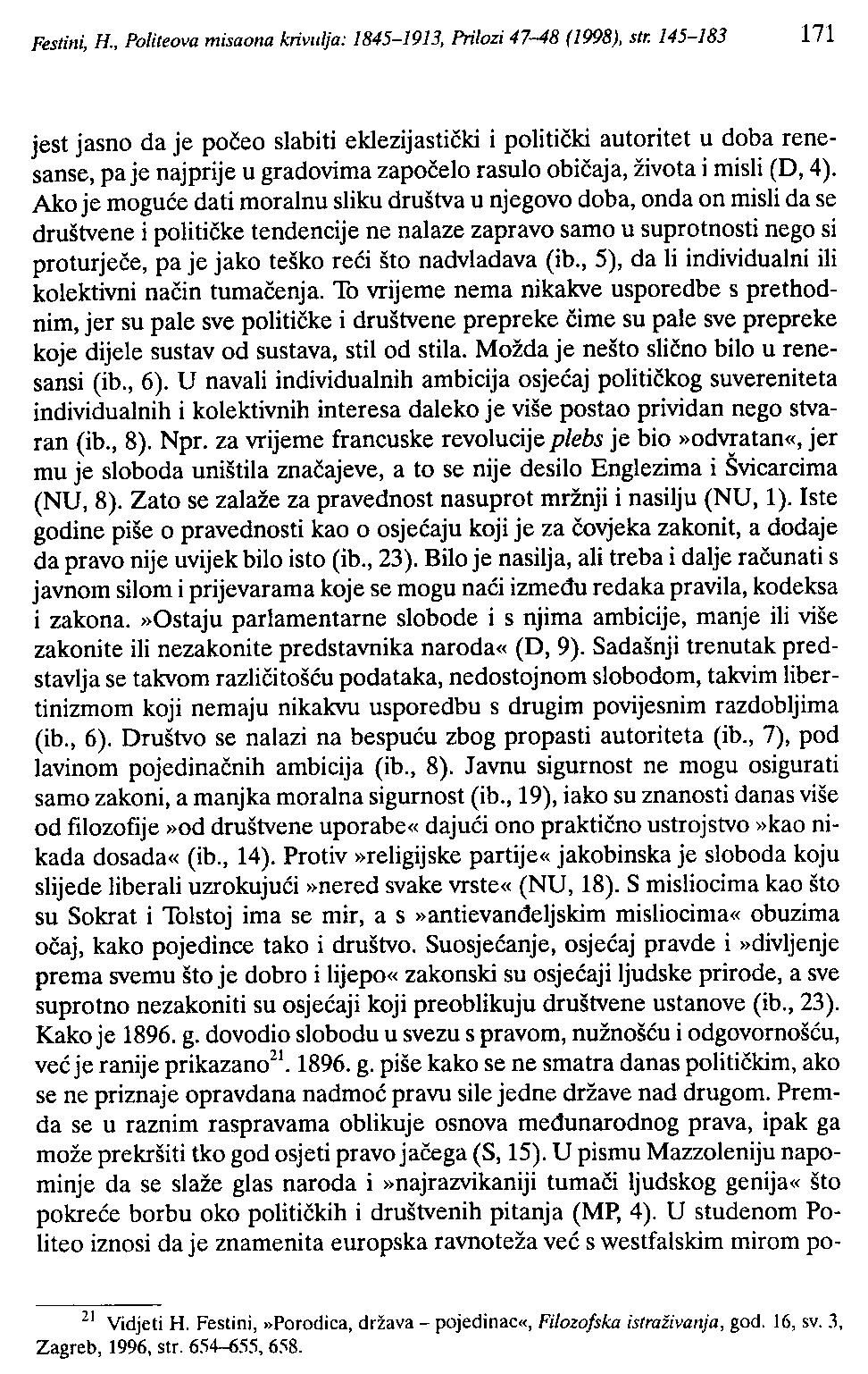 Festini, H., Politeova misaona krivulja: 1845-1913, Prilozi 47-48 (1998), str.