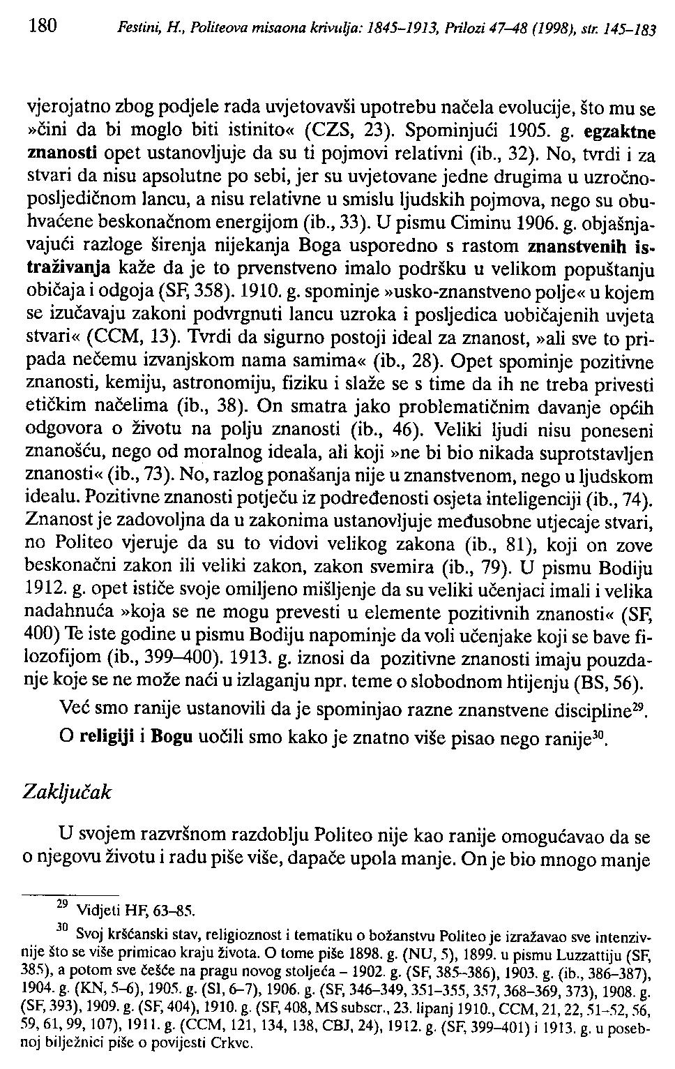 180 Festini, R, Politeova misaona krivl/lja: 1845-1913, Prilozi 47-48 (1998), str.