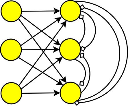 Connessioni sinaptiche (esempio) sinapsi eccitatoria sinapsi inibitoria One winner take all se si attiva per primo il neurone O2