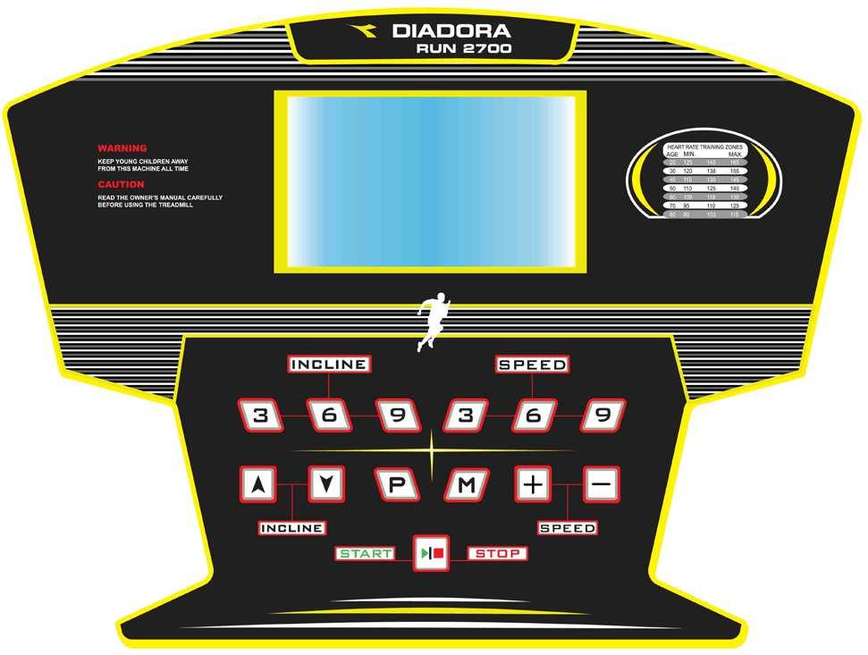 4 COMPUTER 2. FUNZIONI DEI TASTI: 2.1 START STOP : il tasto Start serve per azionare il tappeto; il tasto Stop serve per fermare il tappeto. 2.2 PROGRAM: a tappeto fermo, premere il tasto P per selezionare il programma desiderato.