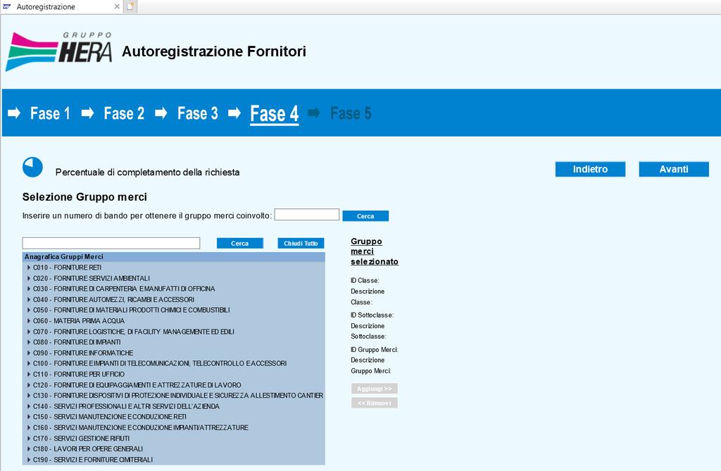 Fase 4 (1/2) In questa fase è possibile scegliere i gruppi merci per cui richiedere la qualifica.