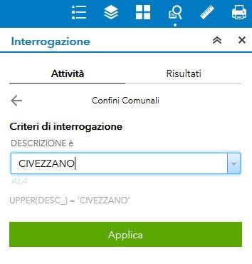 La ricerca per Confini Comunali è eseguita selezionando il