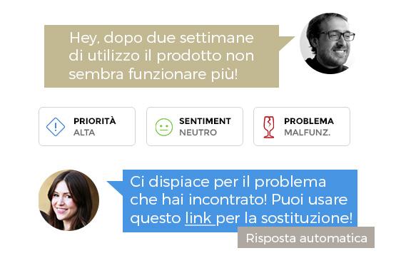 Puoi anche visualizzare le categorie più richieste e i feedback lasciati dagli utenti, così puoi sapere quali risposte non sono state soddisfacenti e ottimizzare la qualità dei messaggi inviati dal