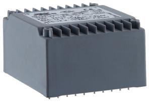 Trasformatori di sicurezza incapsulati con resina epossidica indicati per l'uso in circuiti stampati (T6-T7) o in ambienti critici (T5).