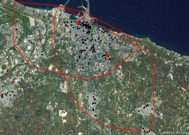 Bari Clienti Posteimpresa Bari 1 6 km Con le tecniche di geomarketing è stato disegnato il bacino territoriale di competenza di ciascun UPI, identificato dai clienti actual Note: In ogni bacino è