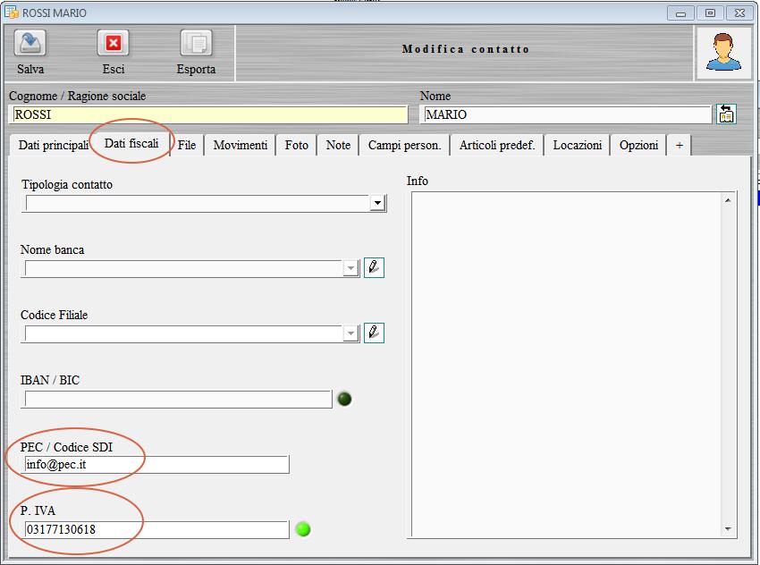 Generazione file XML Fatturazione elettronica Tutorial Prima di poter generare una fattura elettronica, è necessario che il contatto o cliente a cui la fattura è intestata sia provvisto dei