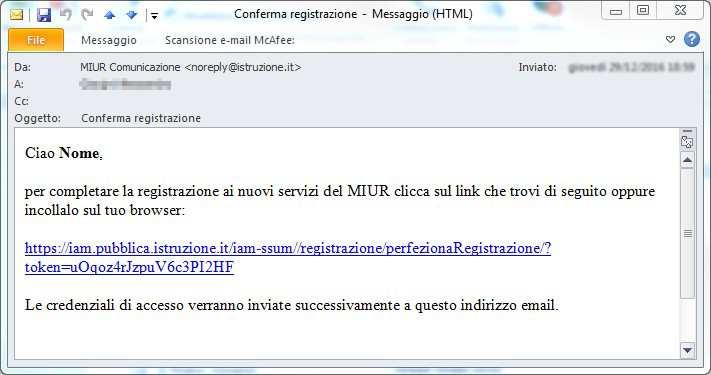 Per confermare la registrazione sarà necessario cliccare sul link riportato nella email inviata all indirizzo di posta elettronica fornito.