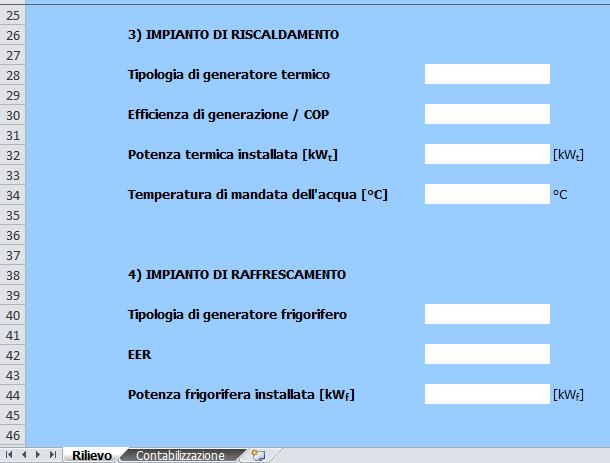 RILIEVO TOOL ENERGY EFFICIENCY DATI OTTENIBILI DIRETTAMENTE DAL CLIENTE; DAL