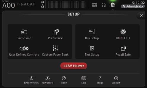 Barra degli strumenti Schermata SETUP (versione 3.