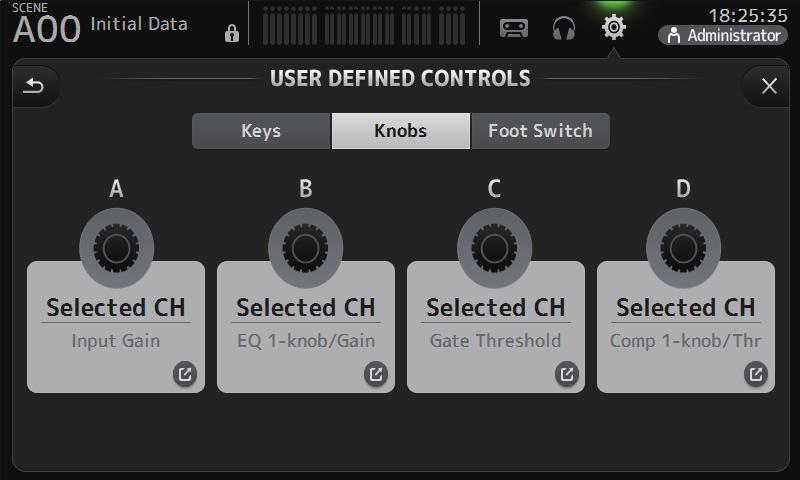 Barra degli strumenti FUNCTION PARAMETER1 PARAMETER2 Descrizione Inc SCENE Dec Store Recall Inc Recall Identici ai tasti INC, DEC, STORE e RECALL. Richiama il numero di Scene successivo.