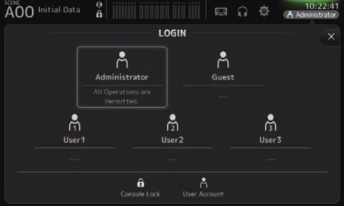 Barra degli strumenti Schermata LOGIN (versione 3.0 e successive) Permette di assegnare i privilegi per l'accesso alla console della serie TF.