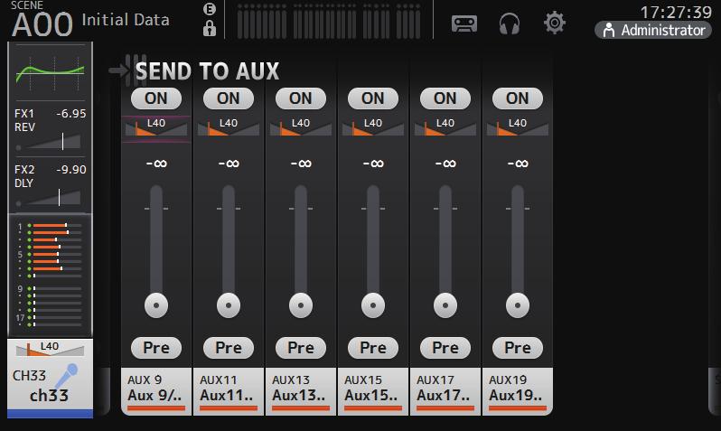 On: Prima del fader Off: Dopo il fader Se attivato, è possibile specificare anche se il segnale da inviare debba essere pre EQ o direttamente pre fader, utilizzando il parametro "Pre Fader Send