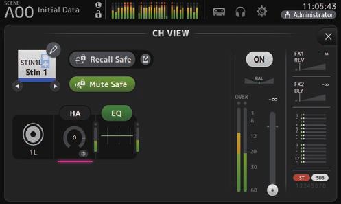 Schermate di configurazione Le informazioni visualizzate indicano se il segnale inviato al bus AUX è pre o post-fader. Il segnale pre-fader è mostrato in verde, mentre il segnale post-fader in grigio.