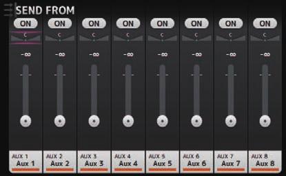 Schermate di configurazione Regolazione dei livelli di mandata al canale MATRIX per il canali AUX, STEREO e SUB (versione 2.5 e successive) 1.