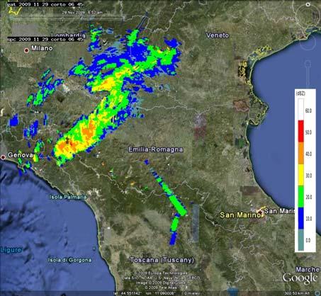 Mappe di riflettività del 29/11/2009 alle 06:45 UTC