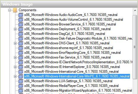 Nota: Il nome dei componenti ha inserito un prefisso e un suffisso, ad esempio: X86_microsoft- Windows-International-Core-WinPE_6.1.