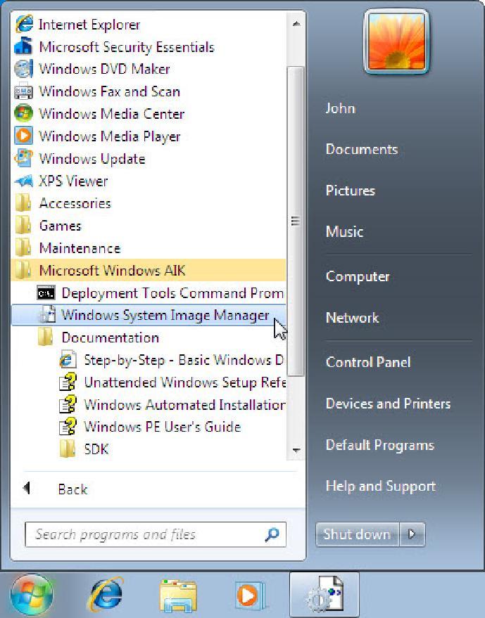 Passo 5 Viene aperta la finestra "Windows System Image Manager".